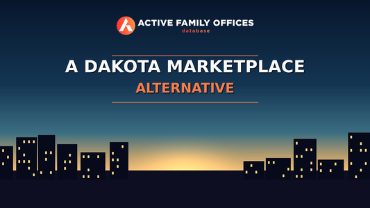 City skyline at dusk with Active Family Offices logo - A Dakota Marketplace Alternative
