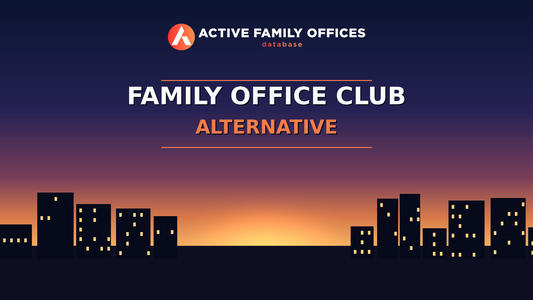 City skyline at dusk with Active Family Offices logo - Family Office Club Alternative