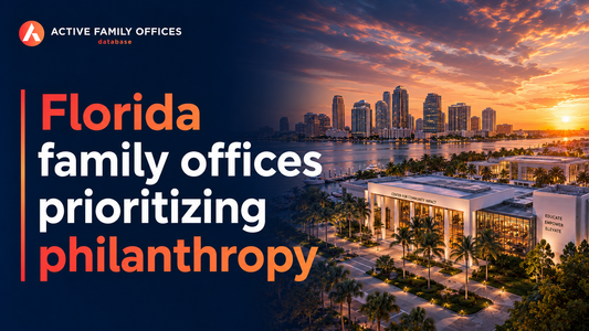 Florida coastline and city skyline, home to family offices prioritizing philanthropy