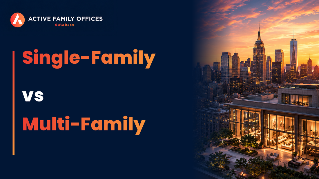 New York skyline at dusk, representing the comparison between single and multi-family offices