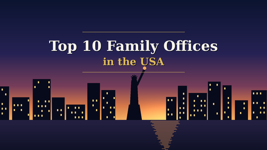 Manhattan-style skyline and Statue of Liberty silhouette at dusk - Top 10 Family Offices in the USA