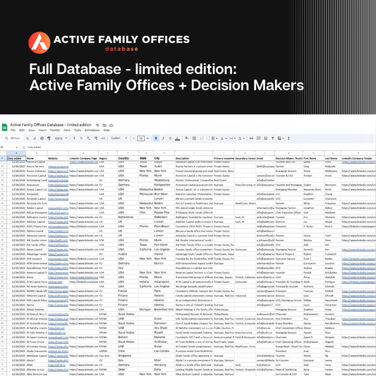 Full Database of Active Family Offices - limited edition